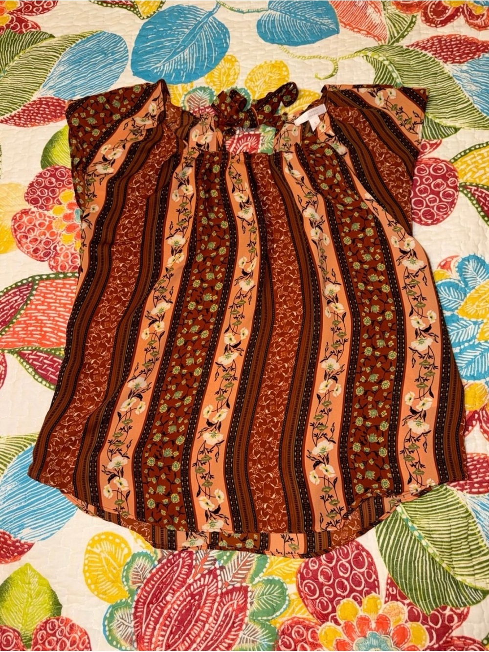 LC Lauren Conrad Rust and Peach Floral Blouse
